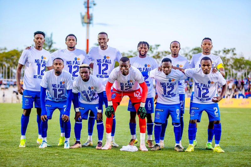 Rayon Sports wear shirt to wish their teammate Fall Ngagne a quick recovery